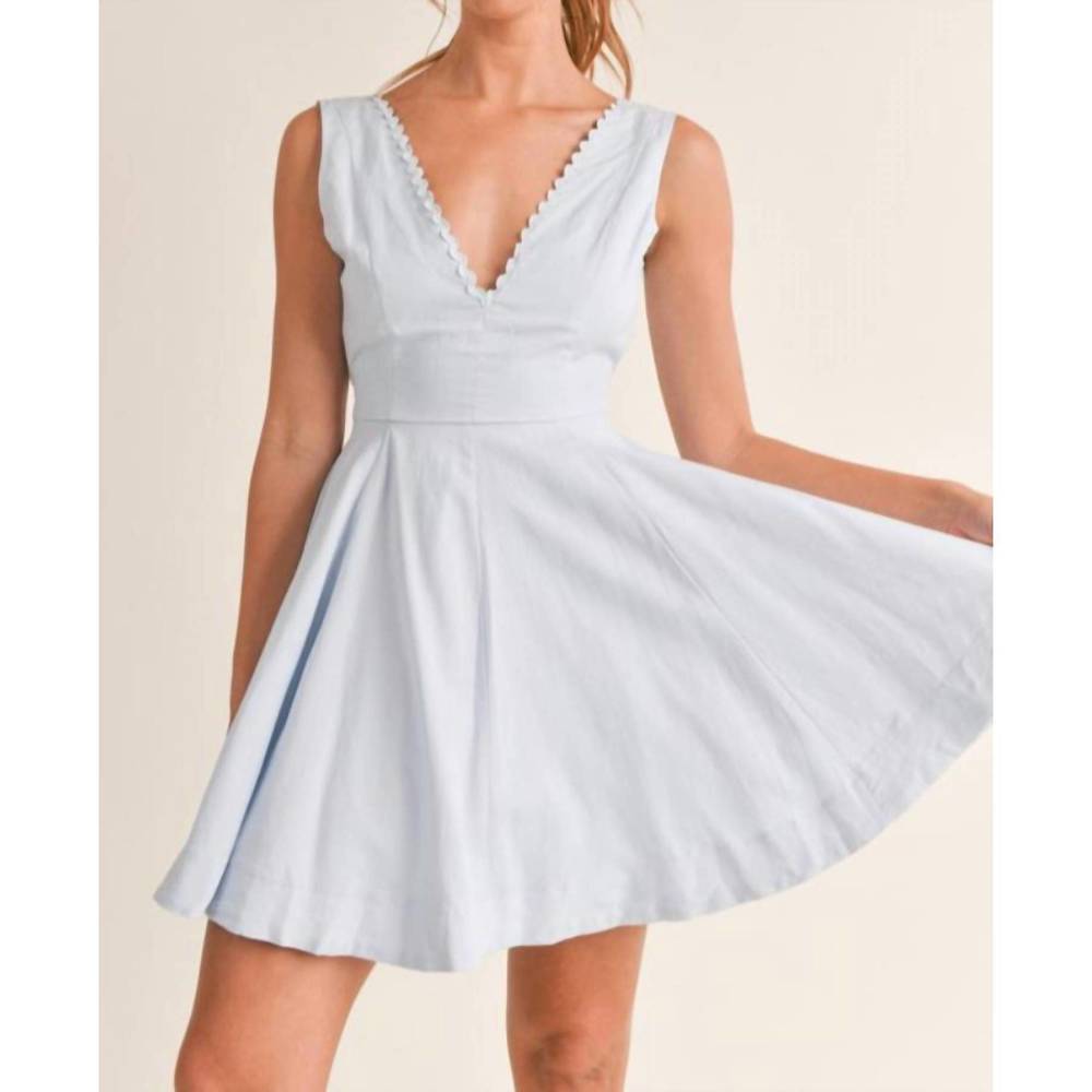 NEW MABLE trimmed flunge mini dress in light blue